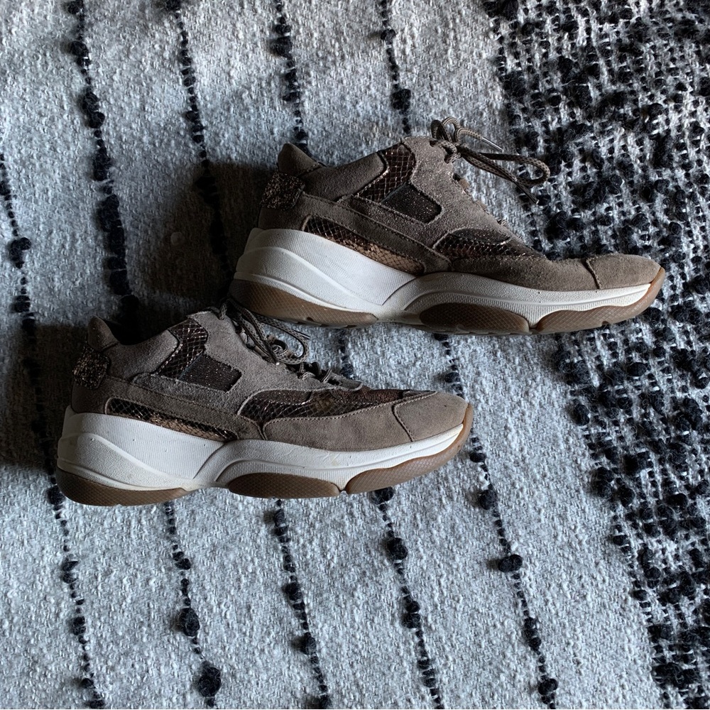 GEOX RESPIRA Italian Sneakers bronze iridescent snake sparkle platform 40 9.5 10 - Picture 2 of 8